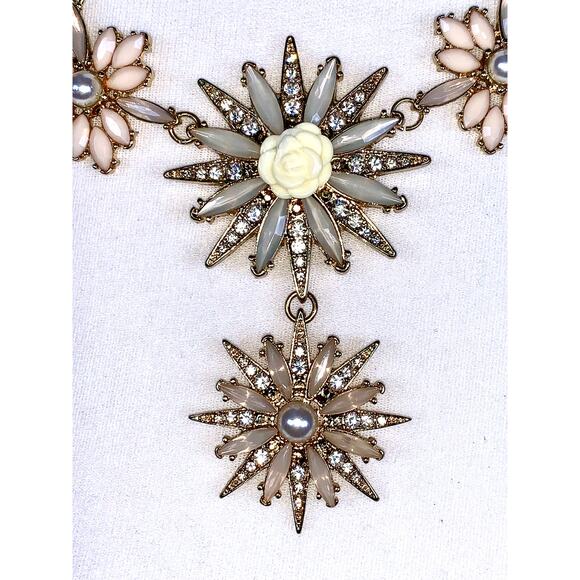 INC Gold Tone Crystal and Faux Pearl Starburst Floral Statement Necklace - Picture 5 of 10